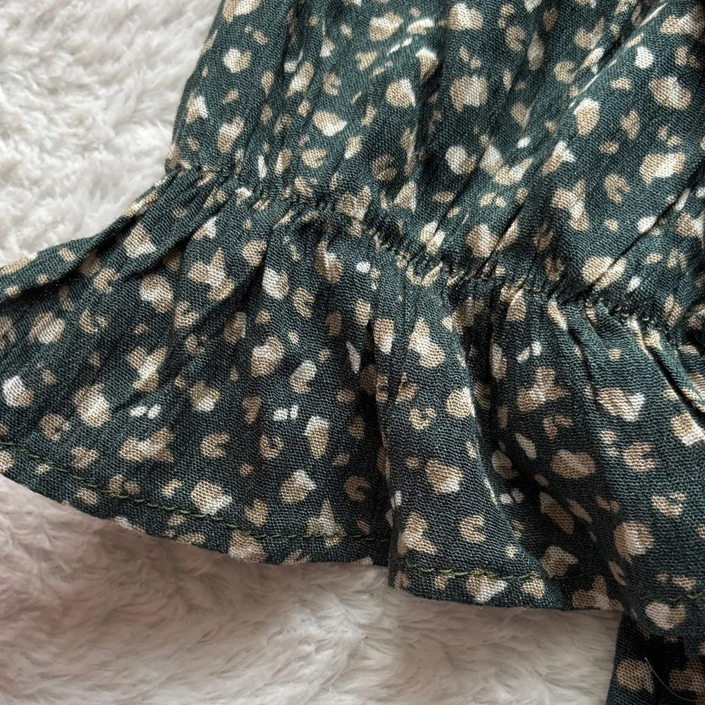 Chic Soul Dark Green Floral Tie-Front Blouse - Picture 2 of 8